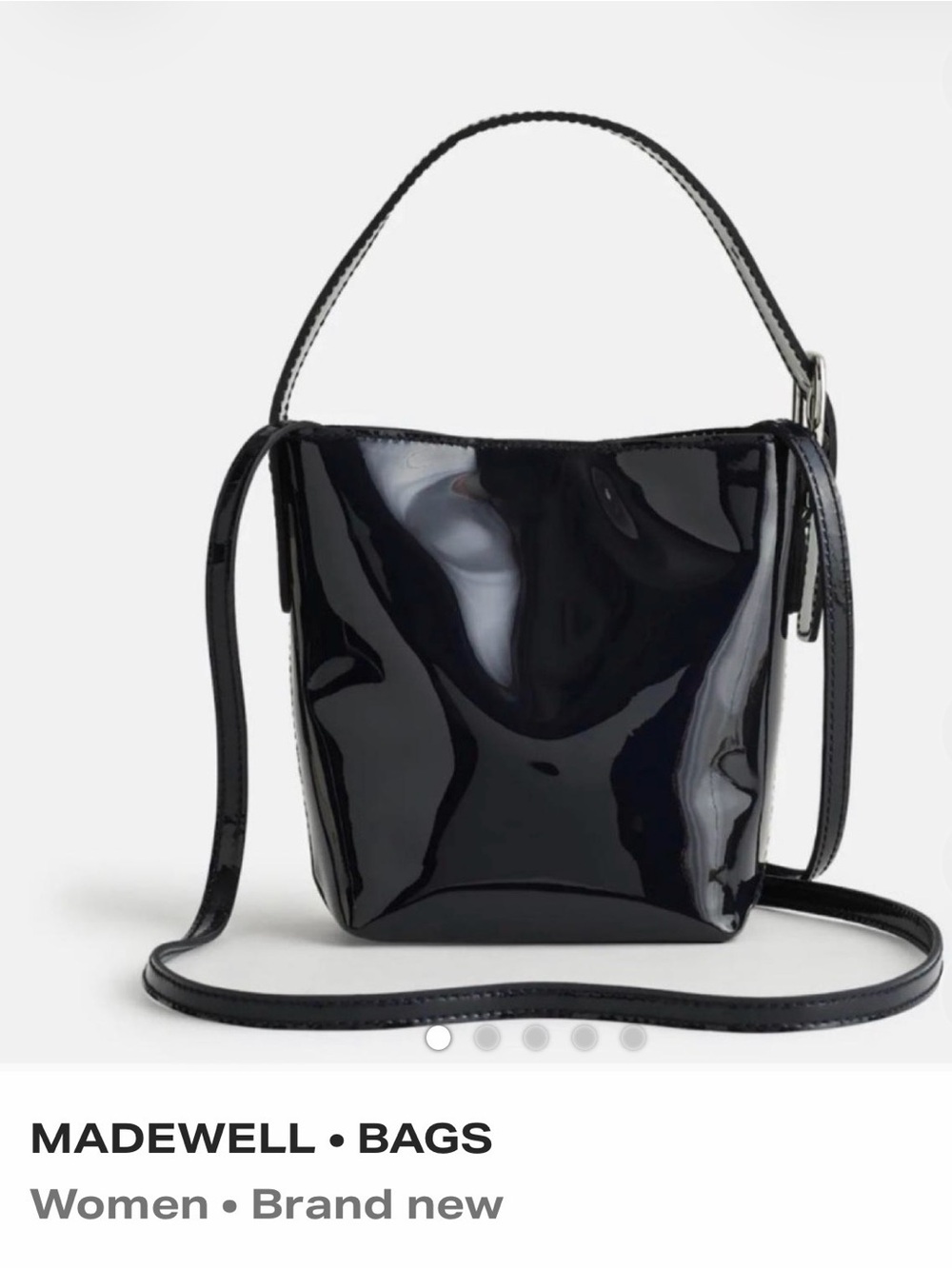Madewell Micro Bucket Black Patent Crossbody Bag